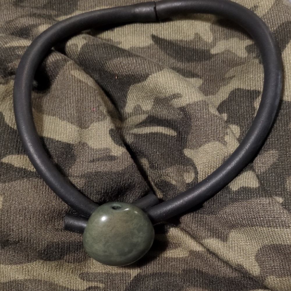 Black rubber Choker with Green 'Stone' Pendant